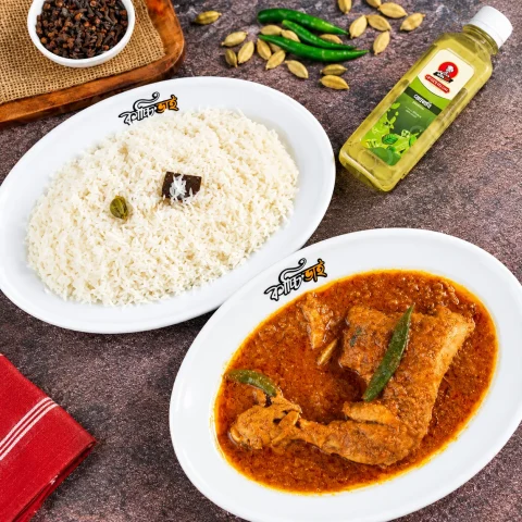 Plain Polao, Chicken Roast, Borhani