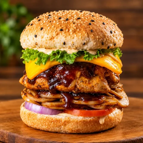 Chicken Caramel Mushroom Thrill Burger